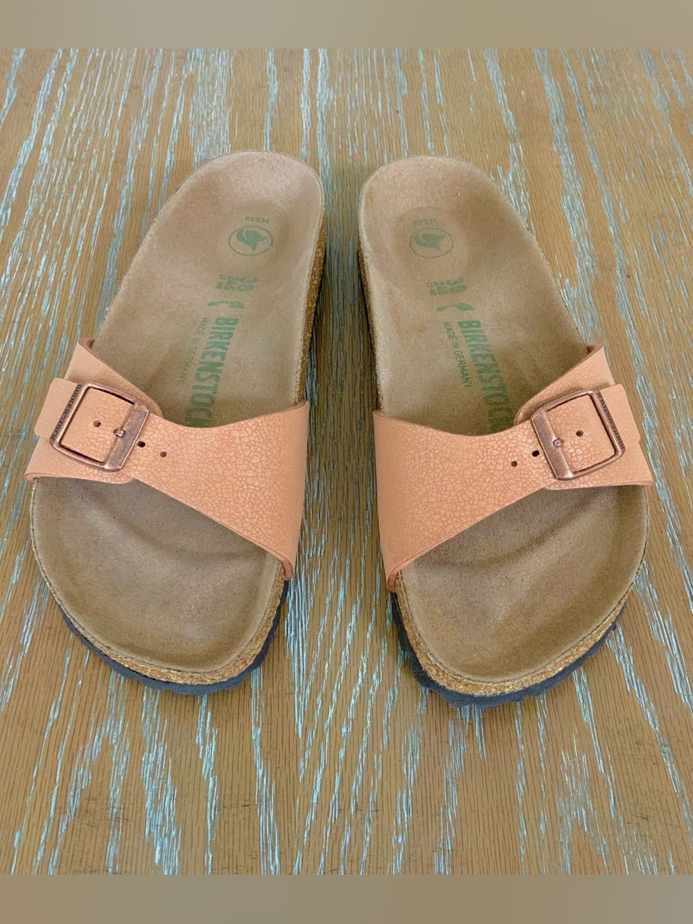 Birkenstock Peach Slide Sandals Buckle Adjustable Strap Suede Insole US 7